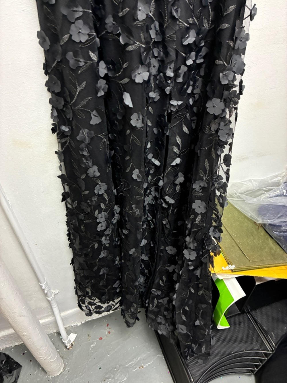 Xscape Black Floral Appliqué V-Neck Maxi Dress with Slit - Picture 9 of 11